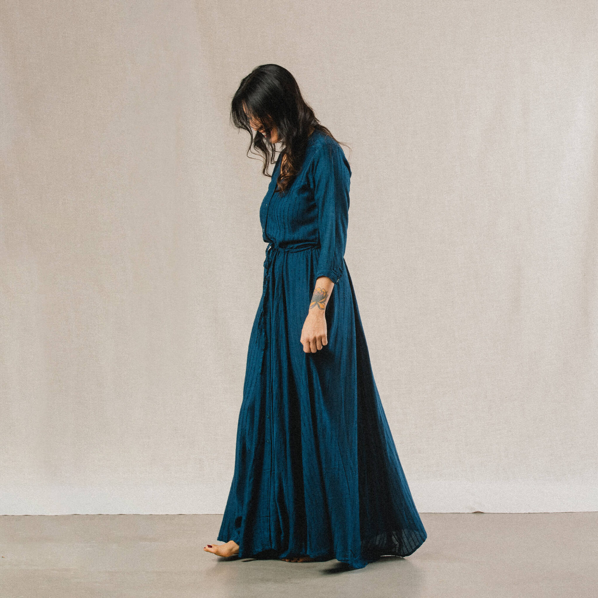 Bhuumi® LUNA – Long Linen & Rayon Dress - Petrol