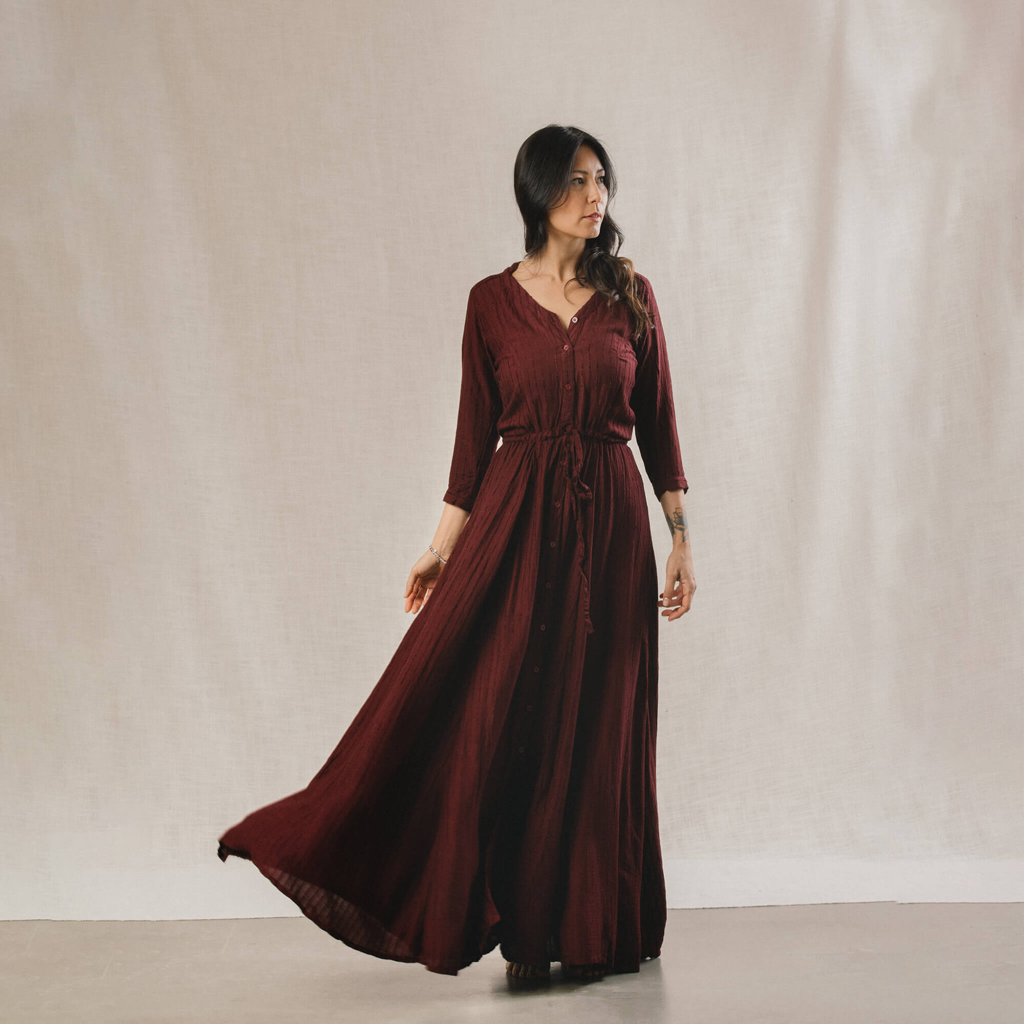 Bhuumi® LUNA – Long Linen & Rayon Dress - Chili Oil
